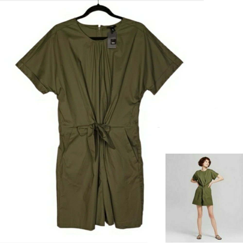 MOSSIMO Palm Tree Green Short Sleeve Pleated Tie Front Romper X-Large NWT - Picture 1 of 6